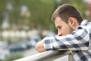 A man wondering, "Does fentanyl cause depression?"