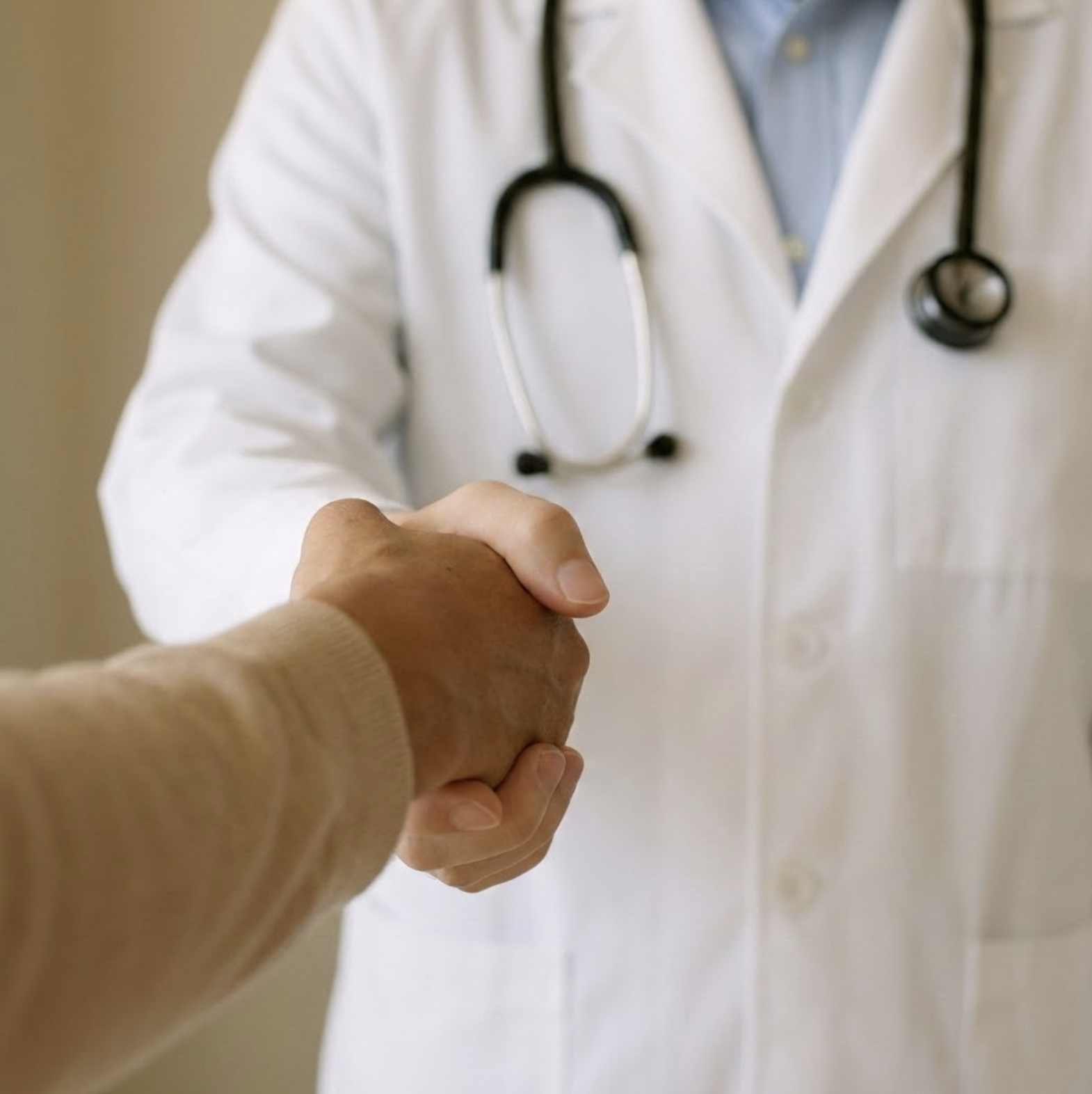 a handshake between a doctor and a patient